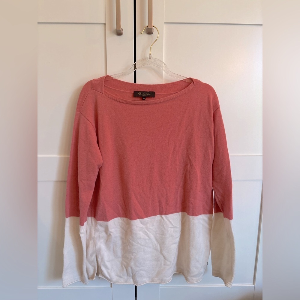 Loro Piana 100% cashmere boatneck bateau colorblock knit sweater size 42